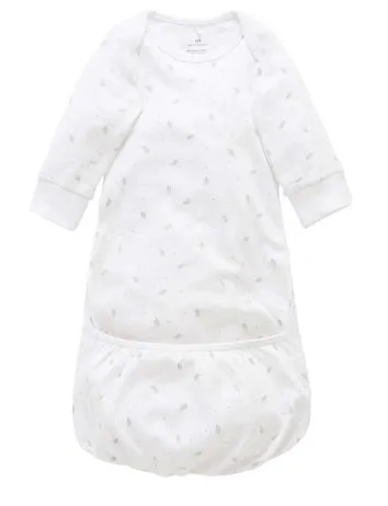 Purebaby Organic Sleepsuit - Pale Grey Leaf With Spot