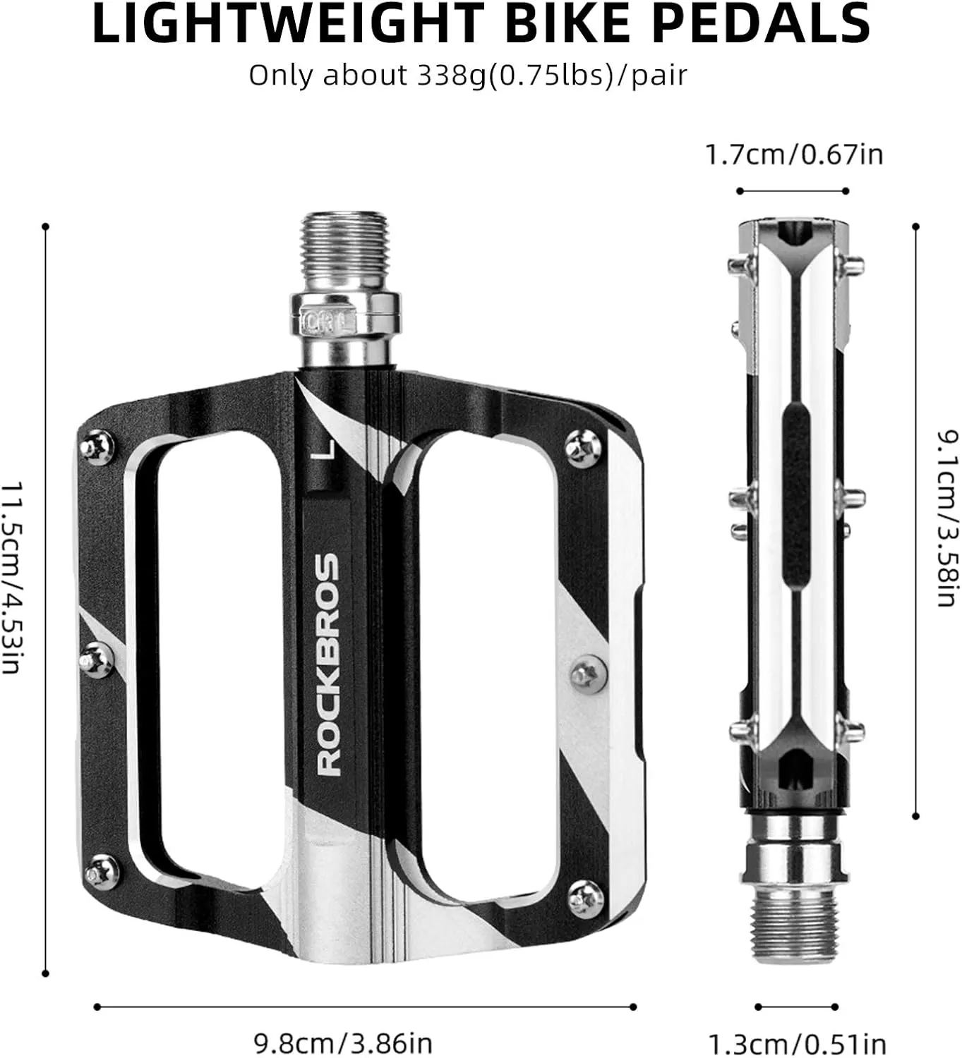 ROCK BROS Mountain Bike Pedals Flat Bicycle MTB Pedals 9/16 Lightweight Road Bike Pedals Carbon Fiber Sealed Bearing Alloy Flat Pedals 1 Pair