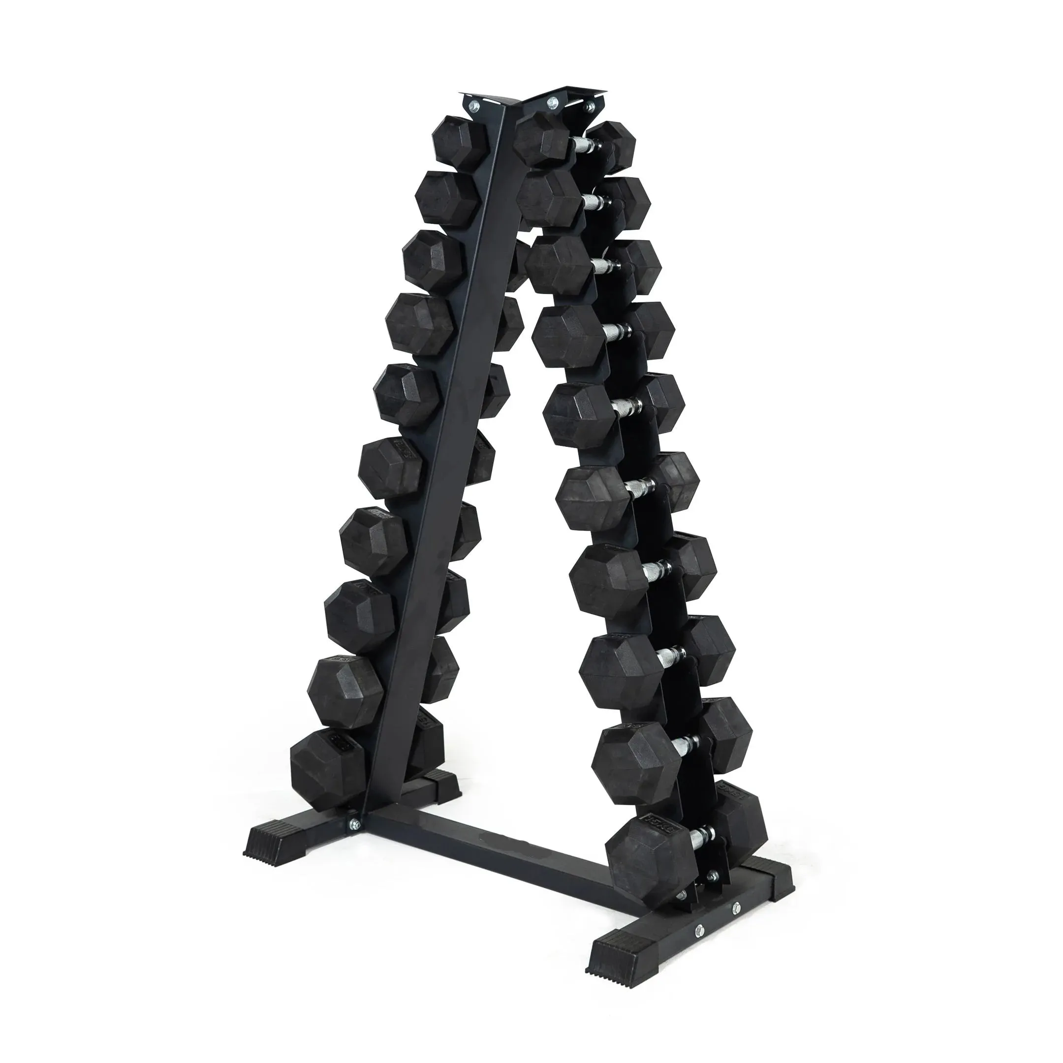 Rubber Hex Dumbbell Set & Vertical Rack - 10 Pairs (1kg - 10kg)