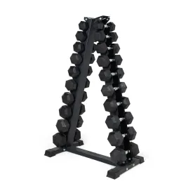 Rubber Hex Dumbbell Set & Vertical Rack - 10 Pairs (1kg - 10kg)