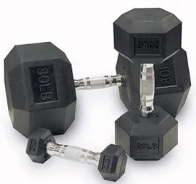 Rubber Hex Dumbbells w/ Chrome Ergo Grips