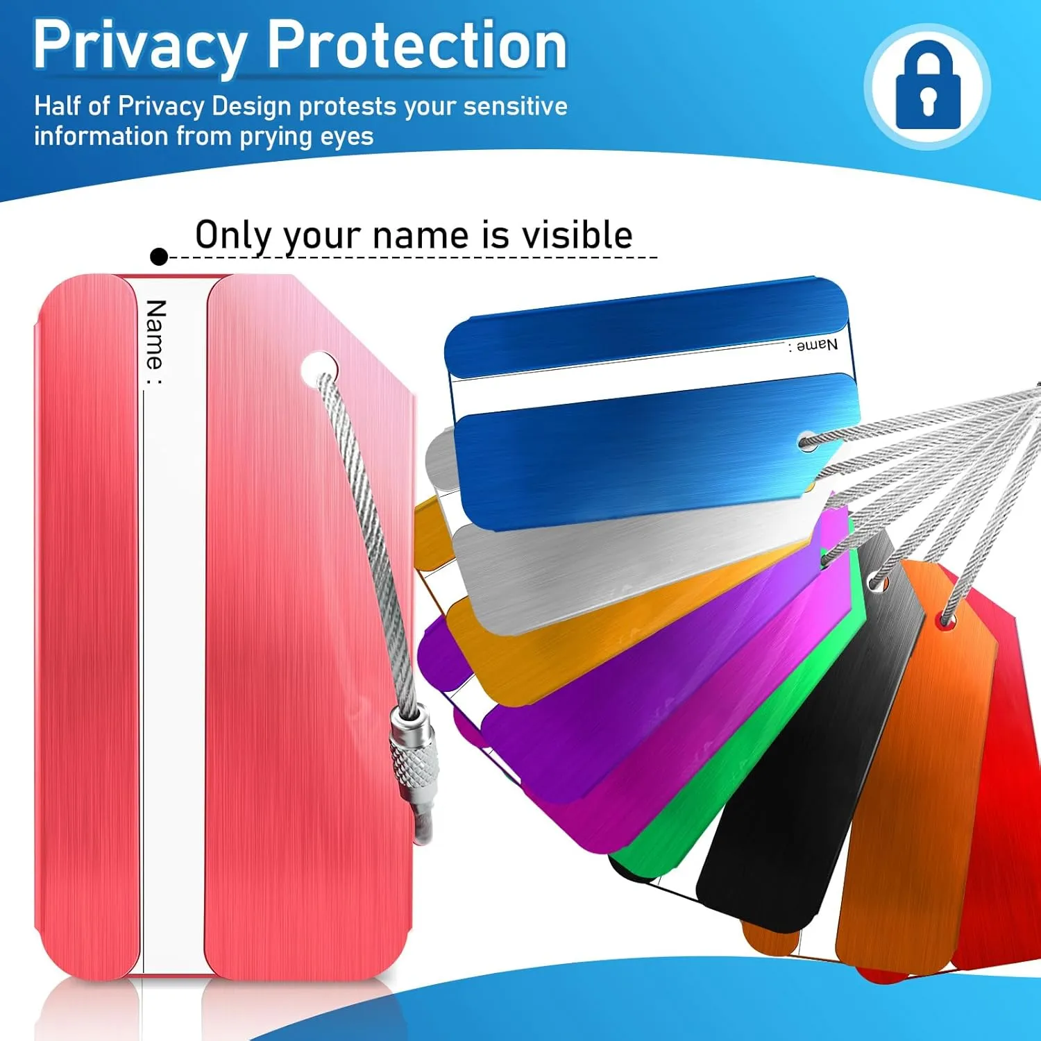 Suitcase Tag Luggage Tags Aluminum 10 Pack Tags for Luggage Identifier with Name Tag Address, Stainless Steel Loop Baggage Tags Suitable for Travel Luggage Travel Bag Suitcase Bag Backpack