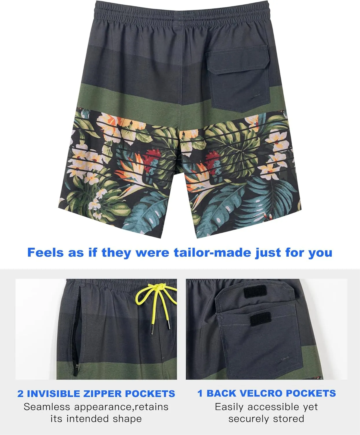 SURF CUZ 9" Mens Swim Trunks with Compression Liner Bathing Suits 2 in 1 Stretch Zipper Pockets Quick Dry