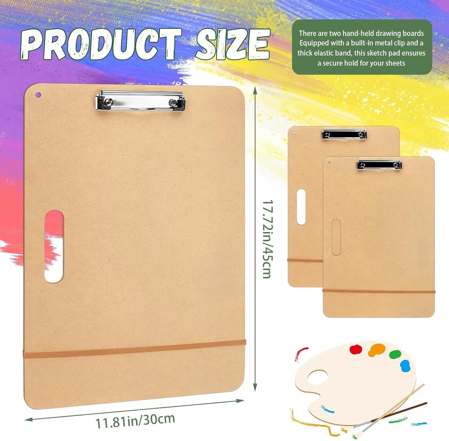 TKOnline 11.8x17.7 Drawing Board, Sketch Board with Sturdy Clip and Rubber Bands, Portable Art Clipboard for Classroom, Drafting and Studio Drawing