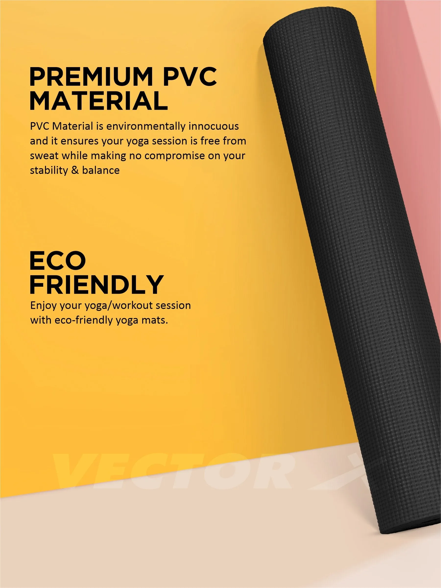 VECTOR X Non-Toxic Phthalate Free Best Quality and Anti slip PVC Eco Friendly 6 mm mm Yoga Mat (Black)