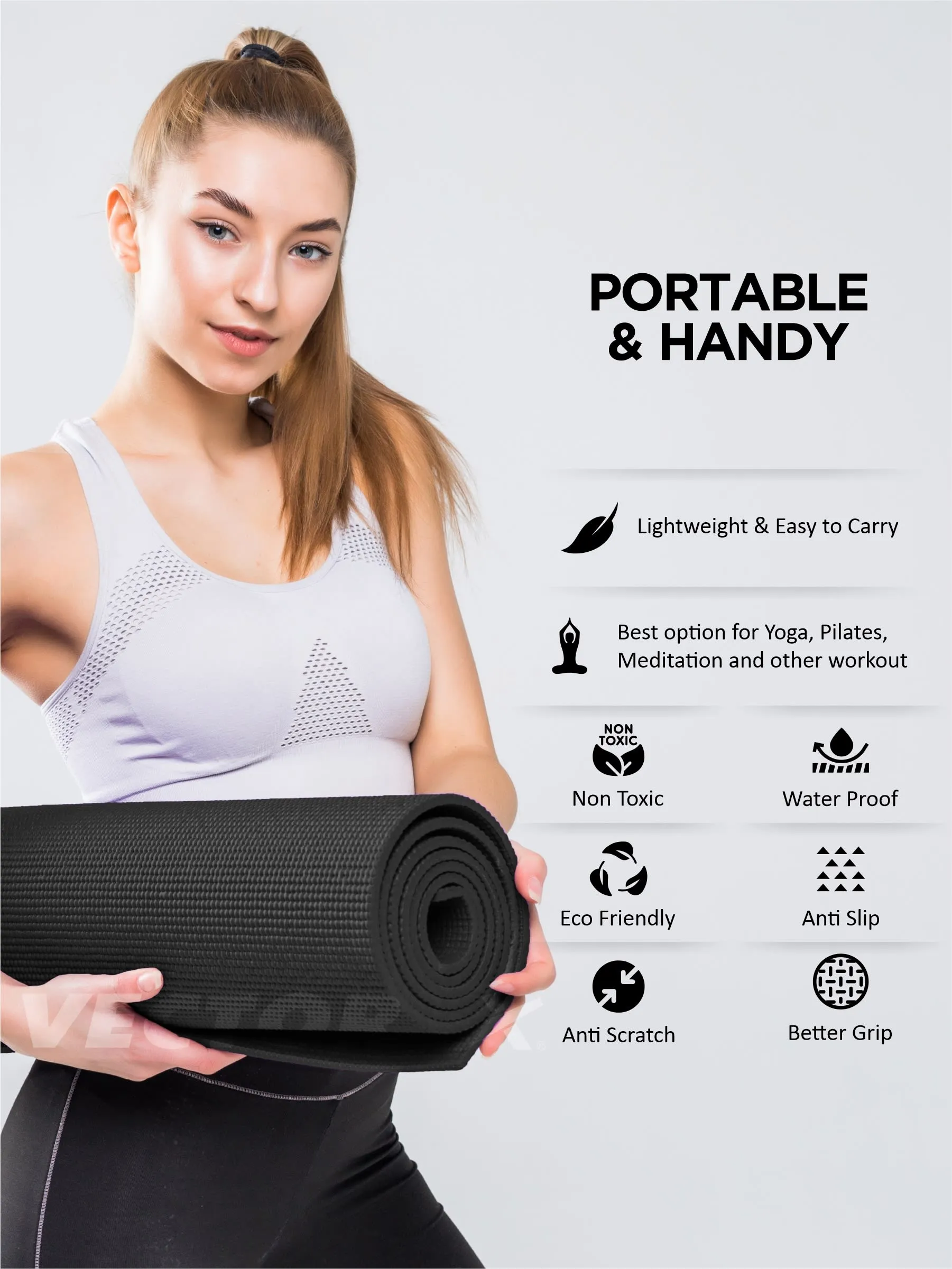 VECTOR X Non-Toxic Phthalate Free Best Quality and Anti slip PVC Eco Friendly 6 mm mm Yoga Mat (Black)