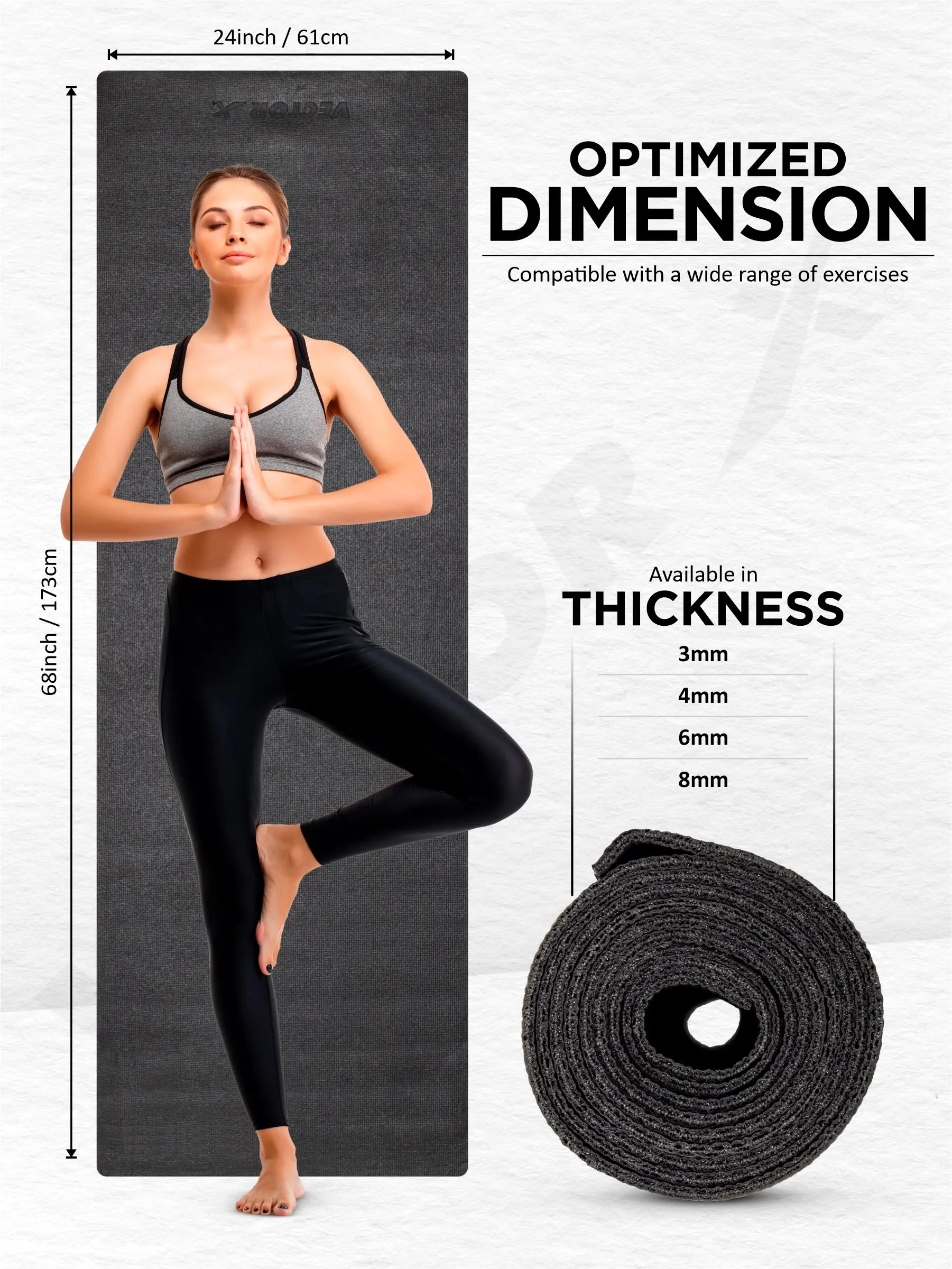 VECTOR X Non-Toxic Phthalate Free Best Quality and Anti slip PVC Eco Friendly 6 mm mm Yoga Mat (Black)