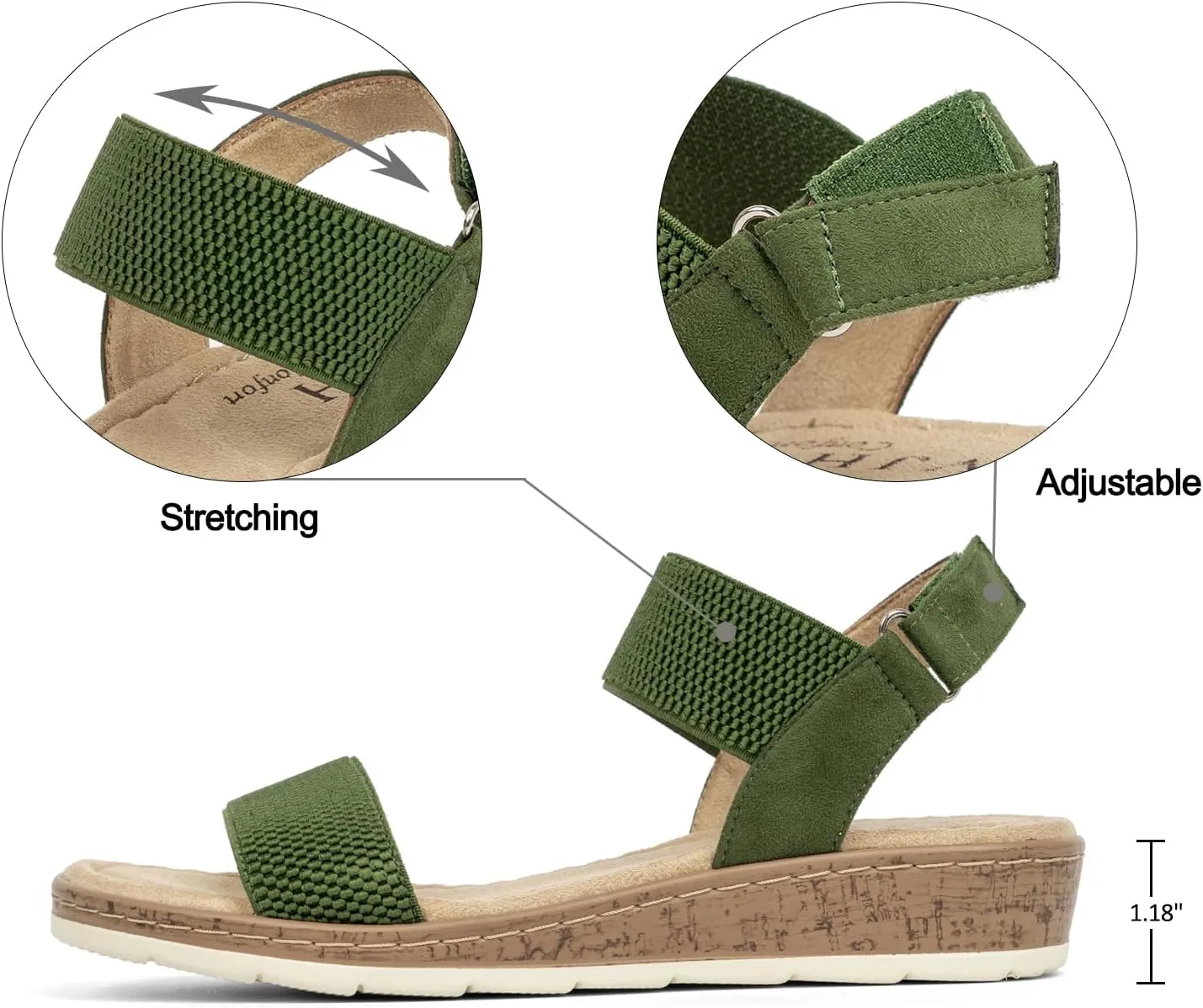 VJH confort Womens Flat Sandals Open Toe Elastic Ankle Strap Slip on Comfy Low Wedge Sandals