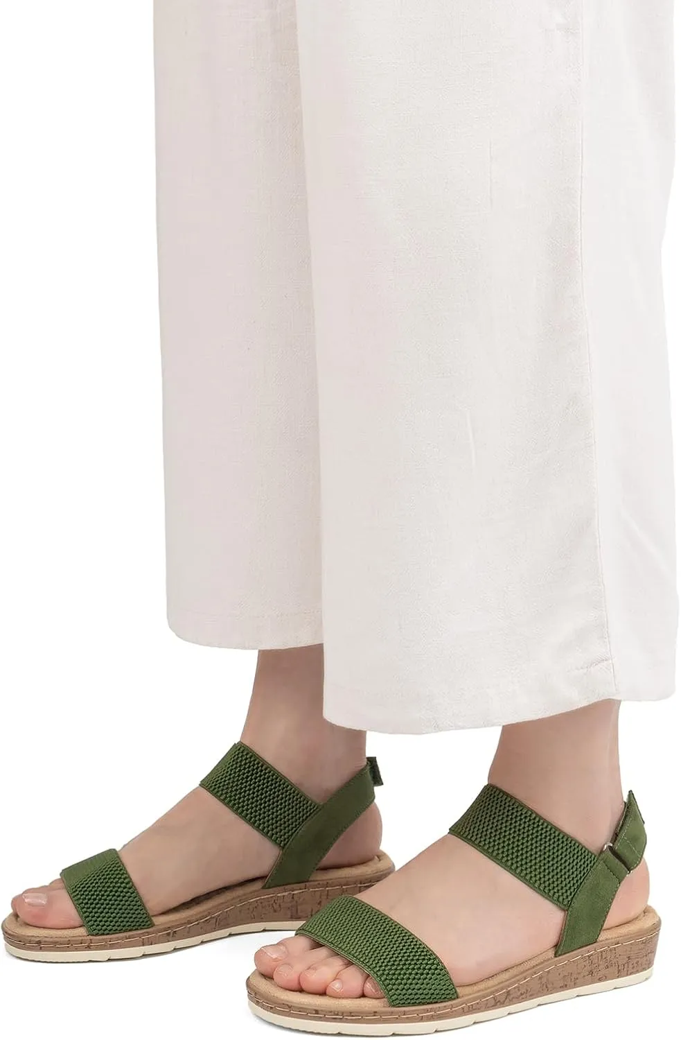 VJH confort Womens Flat Sandals Open Toe Elastic Ankle Strap Slip on Comfy Low Wedge Sandals