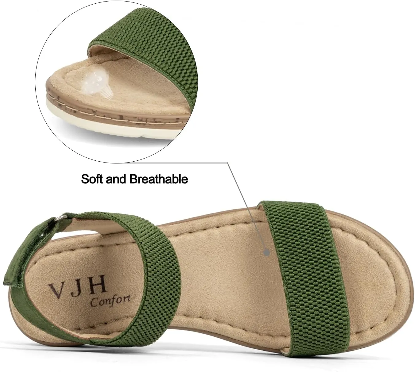VJH confort Womens Flat Sandals Open Toe Elastic Ankle Strap Slip on Comfy Low Wedge Sandals