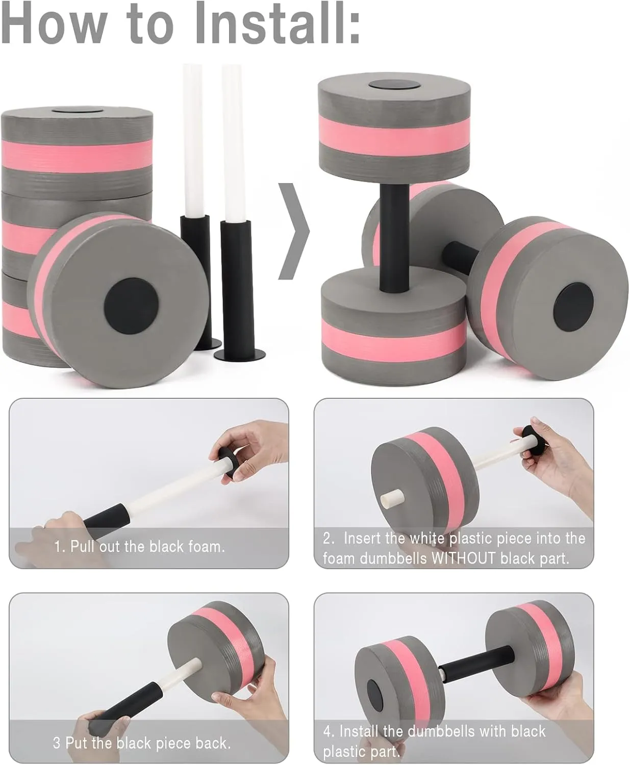 Water Dumbbells Aquatic Exercise Dumbells Water Aerobics Workouts 2PCS Foam Barbells for Men Women Water Sports Fitness Tool