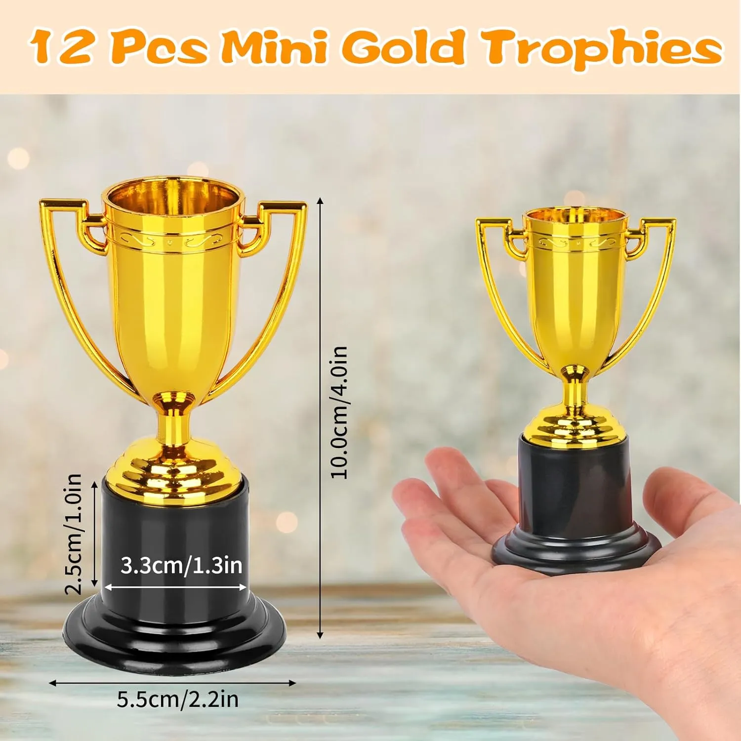 WINKIO Mini Trophies,Gold Trophy Award, Plastic Trophies for Kids, 4 Inch Trophy Cups, Award Trophies for Party Favors, Props, Rewards, Winning Prizes, Competitions Ceremony Parties Favor