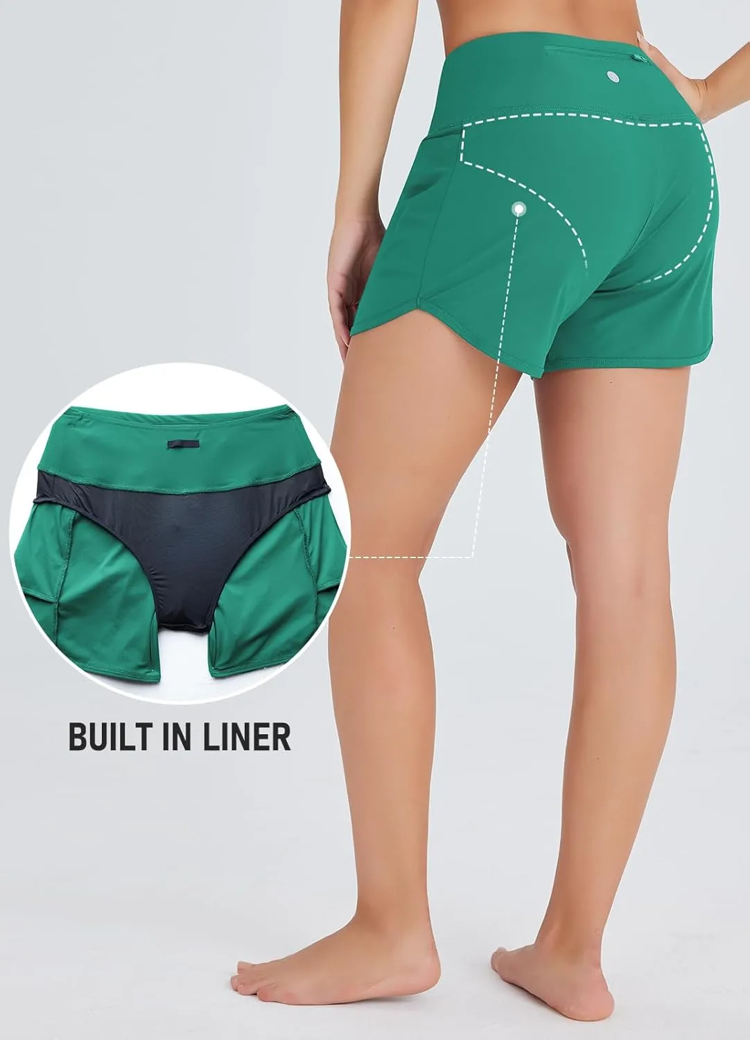 Women's 4" Swim Shorts High Waisted UPF50  Board Shorts Tummy Control Boy Shorts Swimsuit Bottoms