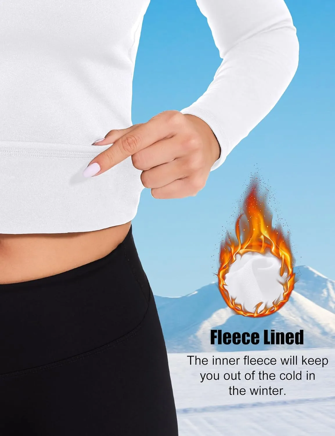 Womens Thermal Compression Long Sleeve Shirts Fleece Lined Tops Crew Neck Slim Fit Base Layer Ladies Underwear
